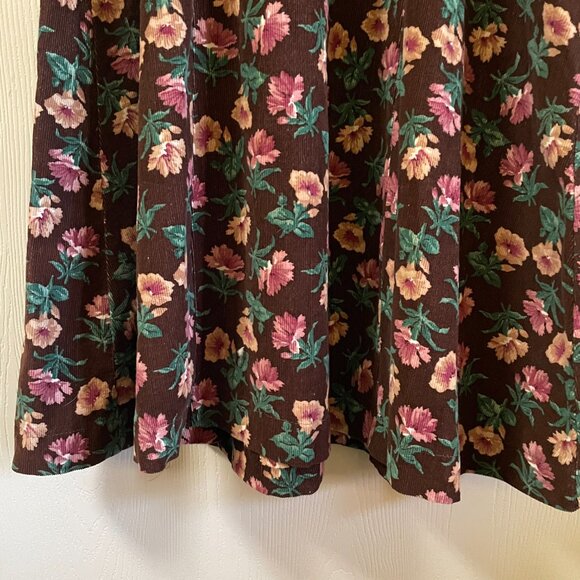 Vintage Cottagecore Brown Floral Corduroy Sleeveless Midi Dress | Large - Picture 8 of 11